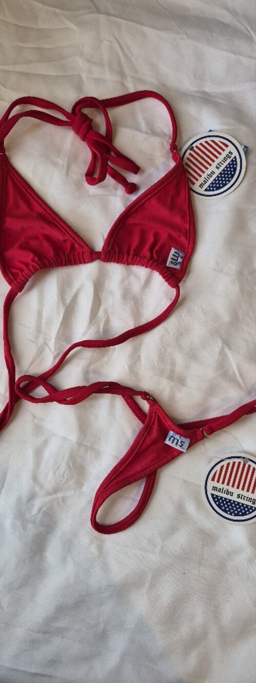 Malibu Strings Red Triangle String Bikini Set - Picture 2 of 2